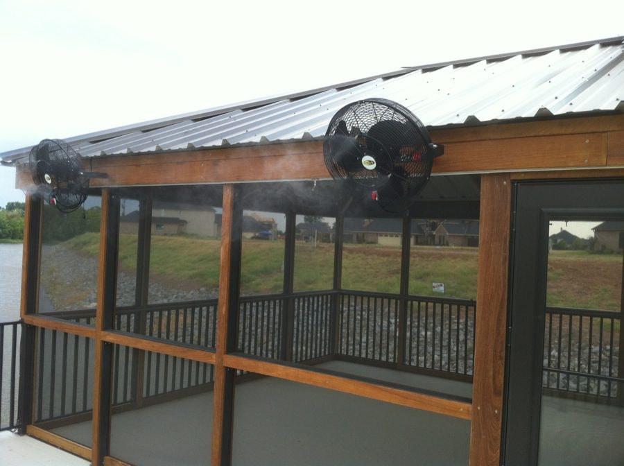 Outdoor patio misting fan cooling system